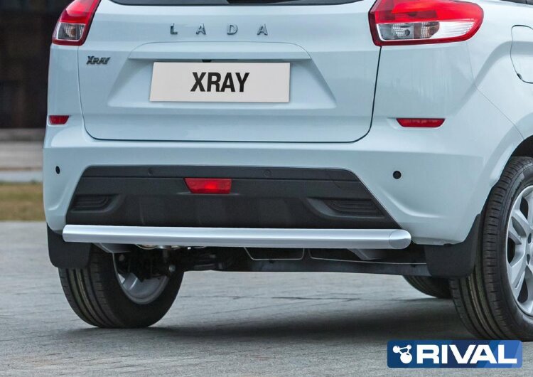 Защита заднего бампера d57 + комплект крепежа, RIVAL, Lada X-Ray 2015-