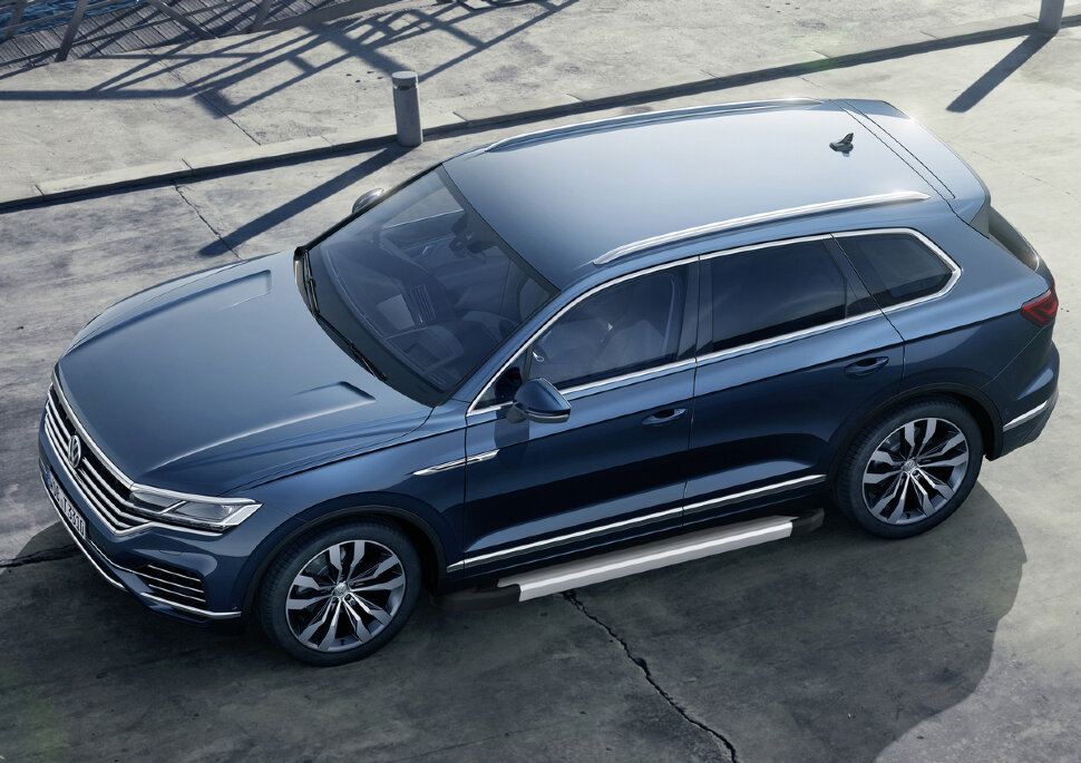 Пороги площадки (подножки) "Silver" Rival для Volkswagen Touareg III 2018-н.в., 193 см, 2 шт., алюминий, F193AL.5806.1 купить недорого