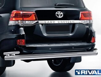 Защита заднего бампера d76+d42 + комплект крепежа, RIVAL, Toyota Land Cruiser 200 2015-