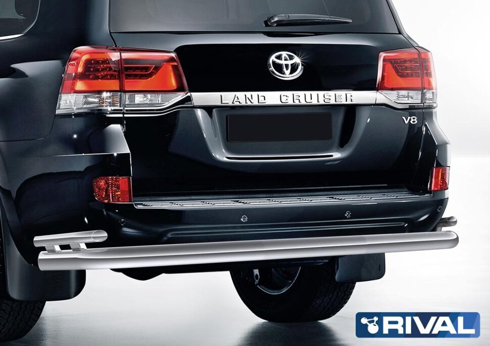 Защита заднего бампера d76+d42 + комплект крепежа, RIVAL, Toyota Land Cruiser 200 2015-