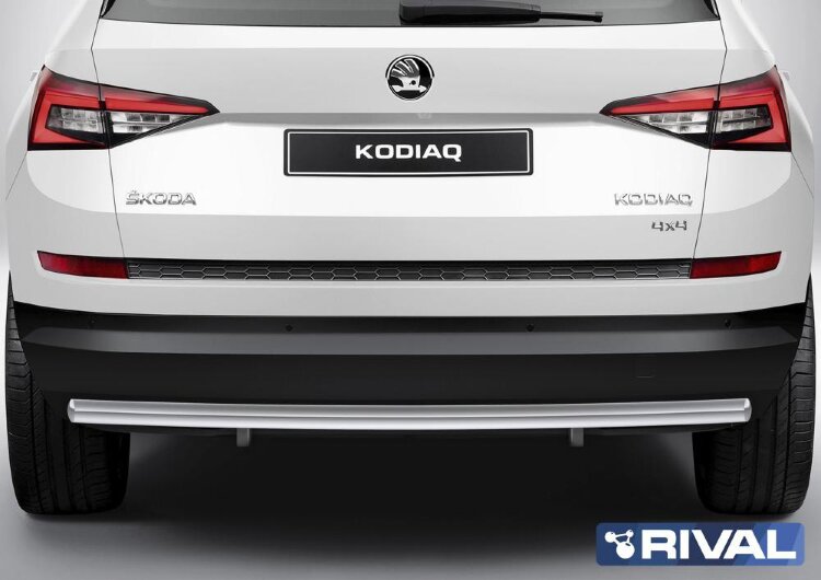 Защита заднего бампера d57 + комплект крепежа, RIVAL, Skoda Kodiaq 2017-