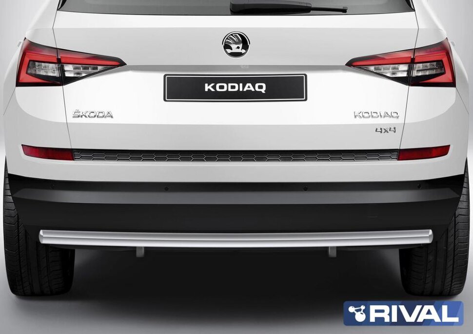 Защита заднего бампера d57 + комплект крепежа, RIVAL, Skoda Kodiaq 2017-