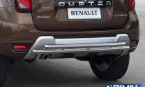 Защита заднего бампера d42+d42 + комплект крепежа, RIVAL, Renault Duster 2015-
