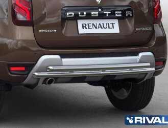 Защита заднего бампера d42+d42 + комплект крепежа, RIVAL, Renault Duster 2015-