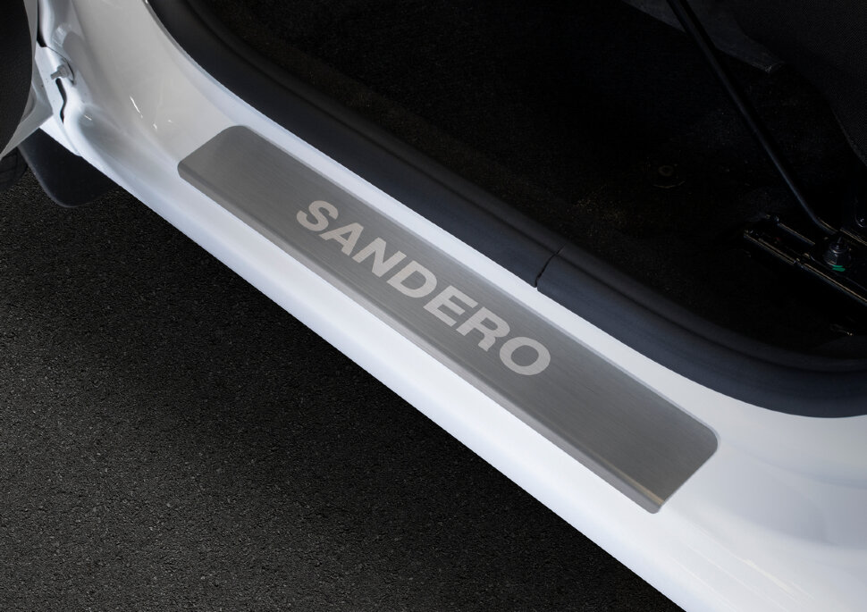 Накладки на пороги Rival для Renault Sandero II 2014-2018 2018-н.в., нерж. сталь, с надписью, 4 шт., NP.4702.3 с доставкой по всей России