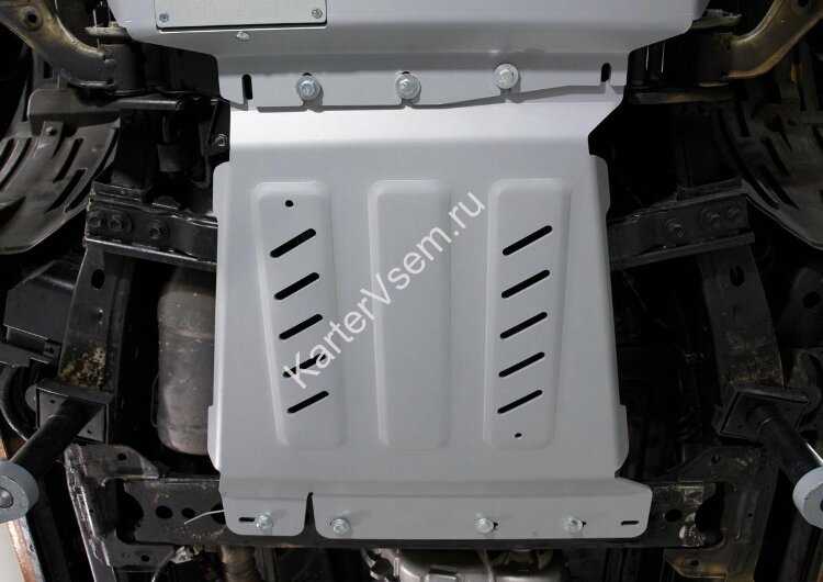 Защита КПП Rival для Nissan Navara D40 рестайлинг 4WD 2010-2015 (устанавл-ся совместно с 2333.4165.2.6), штампованная, алюминий 6 мм, с крепежом, 2333.4166.2.6