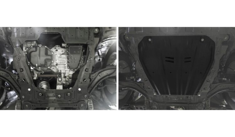 Защита картера и КПП АвтоБроня для Nissan Qashqai II Россия 2015-2019, штампованная, сталь 1.5 мм, с крепежом, 111.04158.1