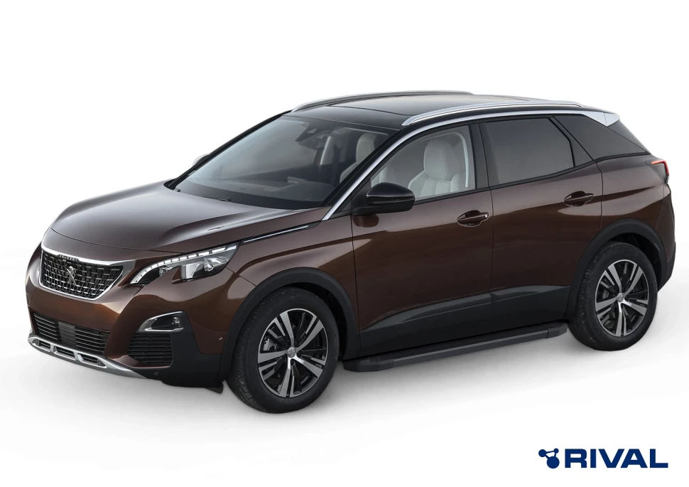 Пороги на автомобиль (подножки) "Black" Rival для Peugeot 3008 II 2016-н.в., 180 см, 2 шт., алюминий, F180ALB.4301.1