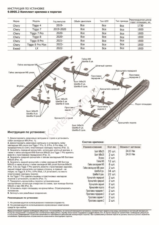 Пороги площадки (подножки) "Silver" Rival для Chery Tiggo 8 Pro Max 2022-н.в., 180 см, 2 шт., алюминий, F180AL.0905.2 лучшая цена