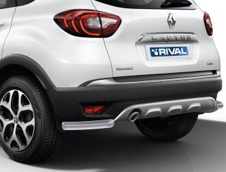 Защита заднего бампера d57 уголки + комплект крепежа, RIVAL, Renault Kaptur 2016-