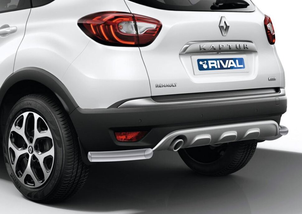Защита заднего бампера d57 уголки + комплект крепежа, RIVAL, Renault Kaptur 2016-