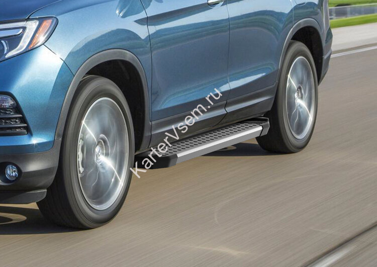 Пороги на автомобиль "Bmw-Style круг" Rival для Honda Pilot III 2016-2019, 180 см, 2 шт., алюминий, D180AL.2105.1