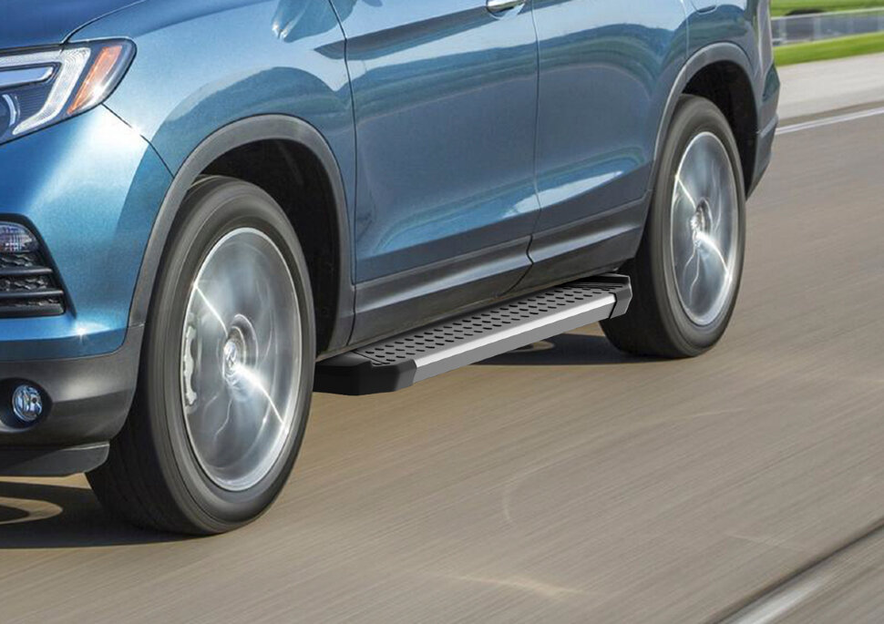 Пороги площадки (подножки) "Bmw-Style круг" Rival для Honda Pilot III 2016-2019, 180 см, 2 шт., алюминий, D180AL.2105.1 с возможностью установки