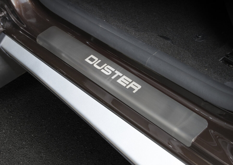 Накладки на пороги Rival для Renault Duster I 2010-2021, нерж. сталь, с надписью, 4 шт., NP.4703.3 с доставкой по всей России