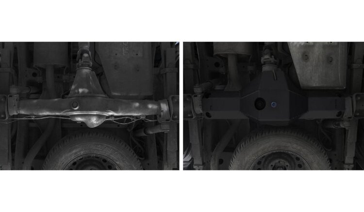 Защита дифференциала заднего моста Rival для Toyota Hilux VIII рестайлинг 4WD 2018-2020 2020-н.в., сталь 3 мм, с крепежом, штампованная, 2111.9527.1.3
