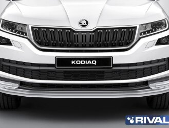 Защита переднего бампера d57+d42 + комплект крепежа,RIVAL, Skoda Kodiaq 2017-