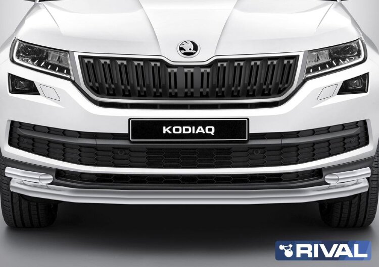 Защита переднего бампера d57+d42 + комплект крепежа,RIVAL, Skoda Kodiaq 2017-