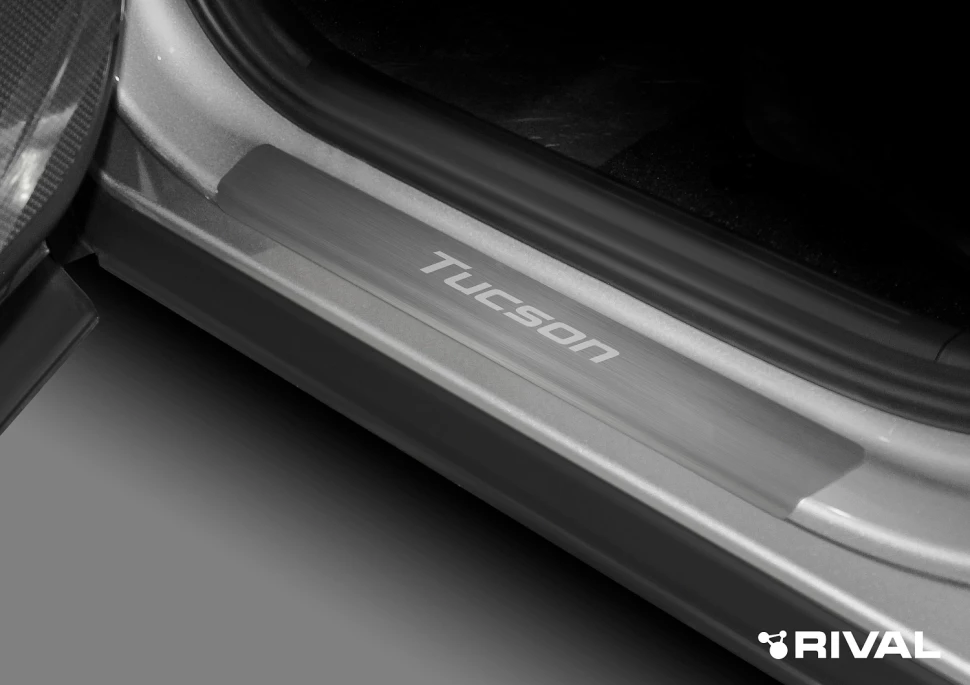 Накладки на пороги Rival для Hyundai Tucson IV 2021-н.в., нерж. сталь, с надписью, 4 шт., NP.2316.3
