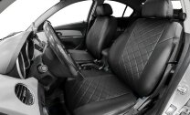 Авточехлы Rival Ромб (зад. спинка 40/60) для сидений Kia Cerato III поколение седан 2013-2018, эко-кожа, черные, SC.2812.2