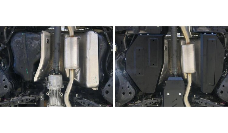 Защита топливного бака Rival для Nissan Qashqai II рестайлинг 4WD 2019-н.в., сталь 1.8 мм, 2 части , с крепежом, штампованная, 111.4149.1