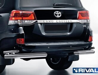 Защита заднего бампера d76+d42 уголки + комплект крепежа, RIVAL, Toyota Land Cruiser 200 2015-