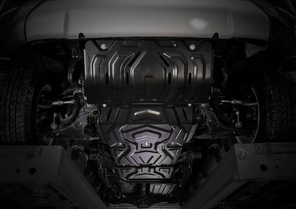 Защита радиатора, картера, КПП и РК АвтоБроня для Mitsubishi L200 V 2015-2019 2018-н.в., штампованная, сталь 1.8 мм, 4 части, с крепежом, K111.04046.3