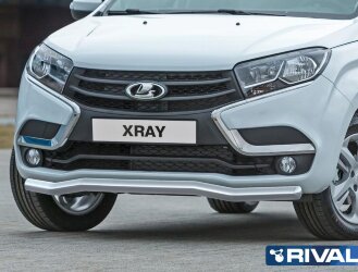 Защита переднего бампера d57 волна + комплект крепежа, RIVAL, Lada X-Ray 2015-