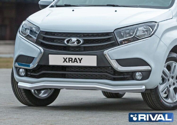 Защита переднего бампера d57 волна + комплект крепежа, RIVAL, Lada X-Ray 2015-