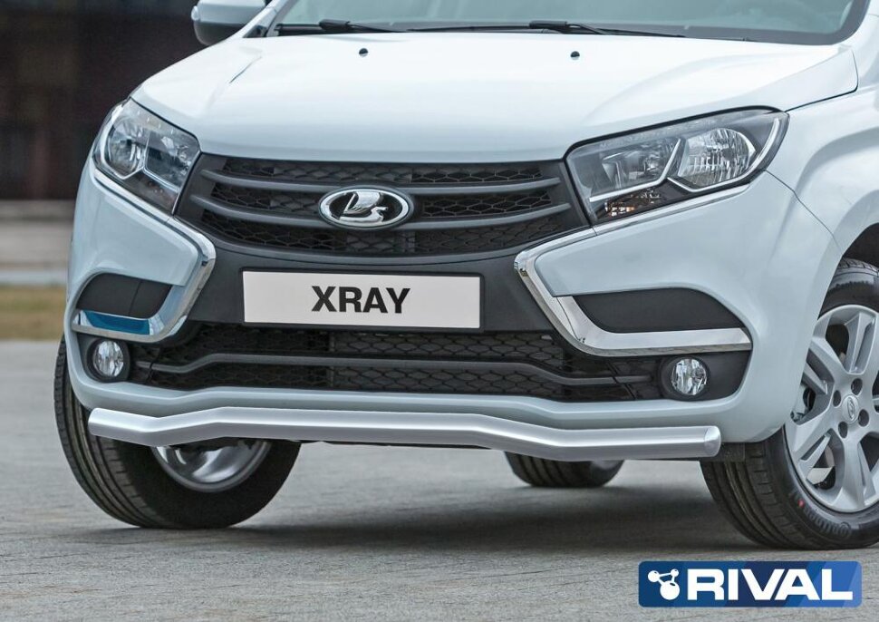 Защита переднего бампера d57 волна + комплект крепежа, RIVAL, Lada X-Ray 2015-