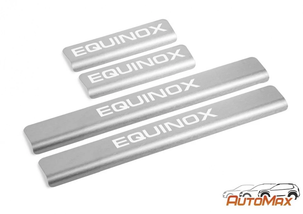 Накладки на пороги AutoMax для Chevrolet Equinox III поколение 2017-н.в., нерж. сталь, с надписью, 4 шт., AMCHEQU01