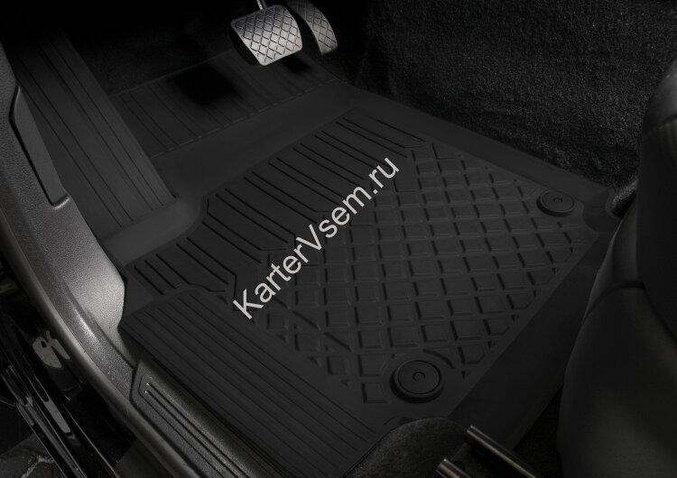 Коврики в салон автомобиля Rival для Volkswagen Amarok пикап (кроме прорезиненного пола) 2010-2020, литьевой полиуретан, с крепежом, 5 частей, 65807001