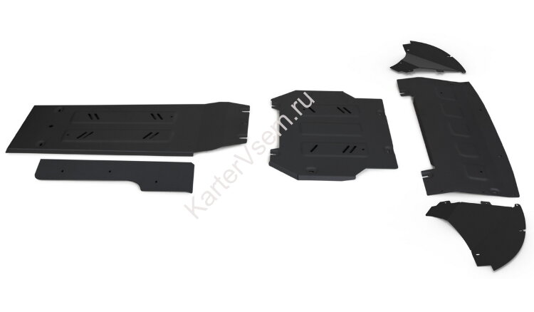 Защита радиатора, картера и КПП Rival (черная) для Genesis GV70 2021-н.в., алюминий 3 мм, с крепежом, штампованная, 6 частей,  K333.2397.1