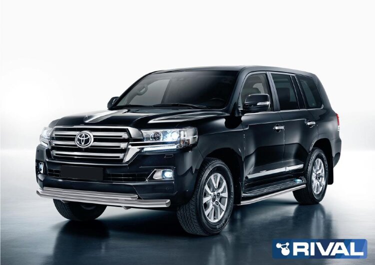 Защита переднего бампера d76+d57 + комплект крепежа, RIVAL, Toyota Land Cruiser 200 2015-