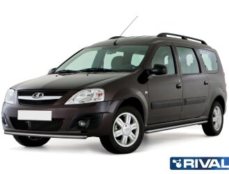 Защита переднего бампера d42 + комплект крепежа, RIVAL, Lada Largus 2012-