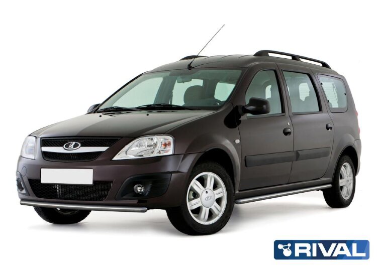 Защита переднего бампера d42 + комплект крепежа, RIVAL, Lada Largus 2012-