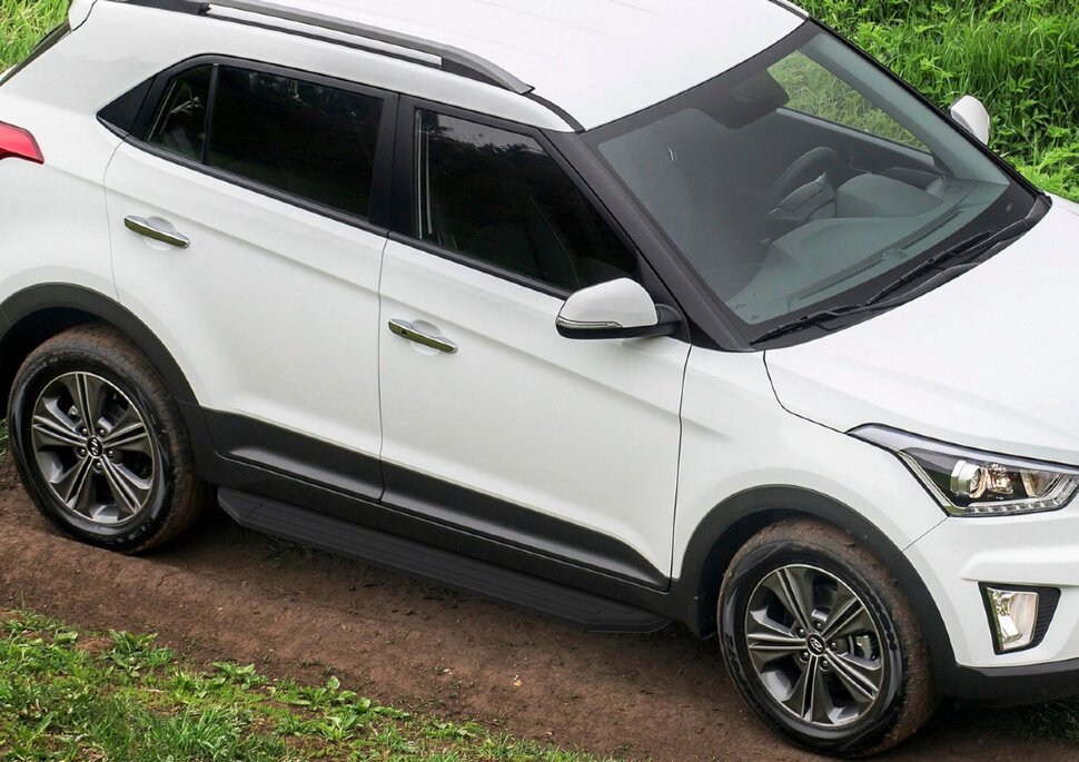 Пороги площадки (подножки) "Premium-Black" Rival для Hyundai Creta I 2016-2021, 173 см, 2 шт., алюминий, A173ALB.2310.1 с доставкой по всей России