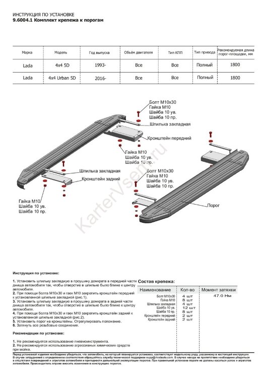Пороги площадки (подножки) "Premium" Rival для ВАЗ 2131 (4x4) 5-дв. (вкл. Urban) 1993-2019 2019-н.в., 180 см, 2 шт., алюминий, A180ALP.6004.1