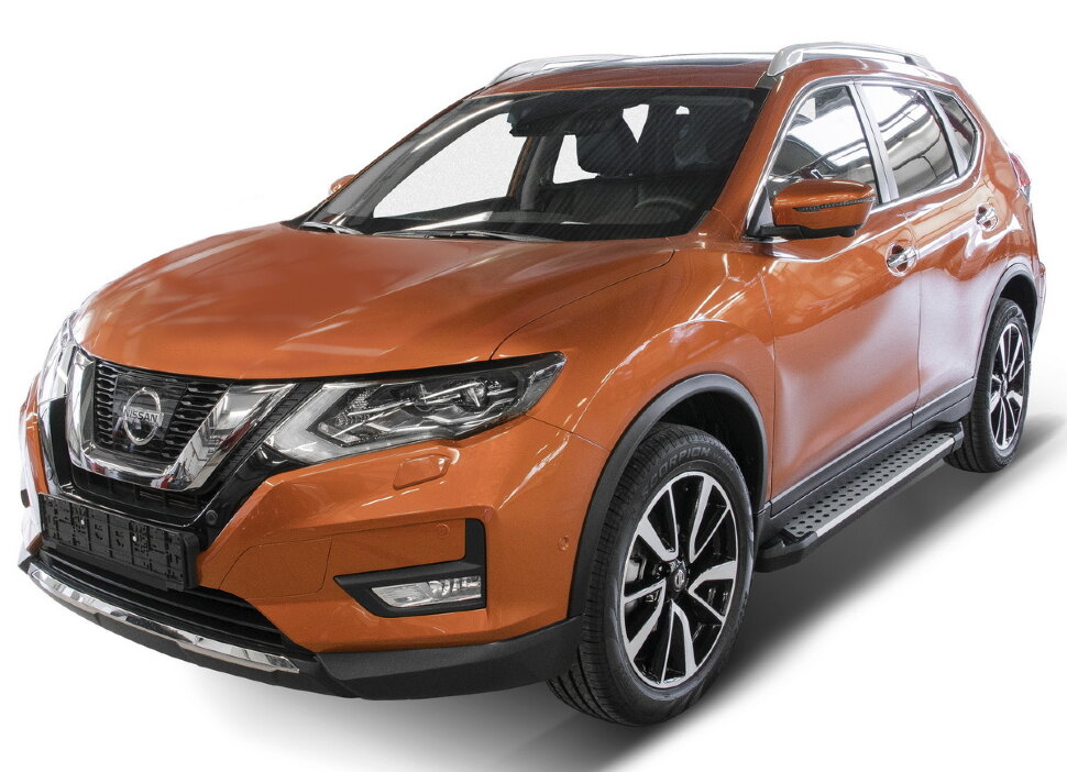 Пороги площадки (подножки) "Bmw-Style круг" Rival для Nissan X-Trail T32 2015-2018 2018-н.в., 173 см, 2 шт., алюминий, D173AL.4113.1 купить недорого