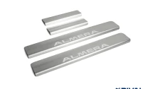 Накладки на пороги Rival для Nissan Almera G15 2012-2018, нерж. сталь, с надписью, 4 шт., NP.4104.3