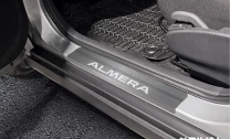 Накладки на пороги Rival для Nissan Almera G15 2012-2018, нерж. сталь, с надписью, 4 шт., NP.4104.3