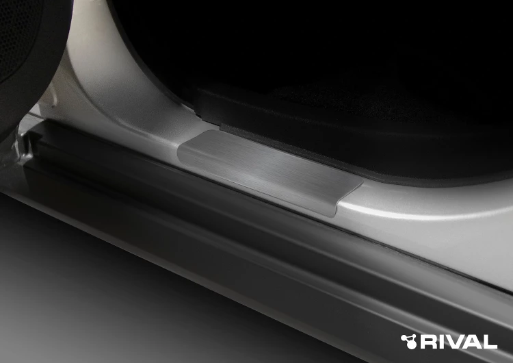 Накладки на пороги Rival для Nissan Almera G15 2012-2018, нерж. сталь, с надписью, 4 шт., NP.4104.3