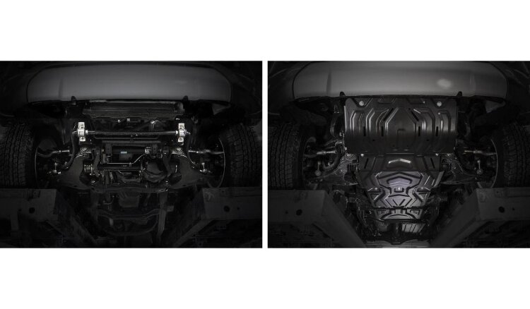 Защита радиатора, картера, КПП и РК Rival для Mitsubishi Pajero Sport III 2016-2021 2021-н.в., сталь 1.8 мм, 4 части, с крепежом, штампованная, K111.4046.3