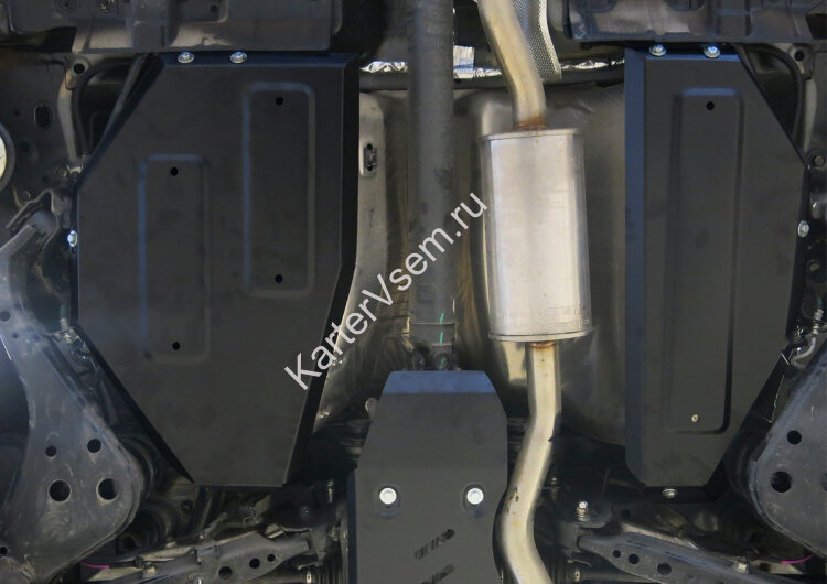Защита топливного бака АвтоБроня для Nissan Qashqai II рестайлинг 4WD 2019-н.в., штампованная, сталь 1.8 мм, 2 части, с крепежом, 111.04149.1