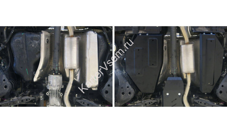 Защита топливного бака АвтоБроня для Nissan Qashqai II рестайлинг 4WD 2019-н.в., штампованная, сталь 1.8 мм, 2 части, с крепежом, 111.04149.1