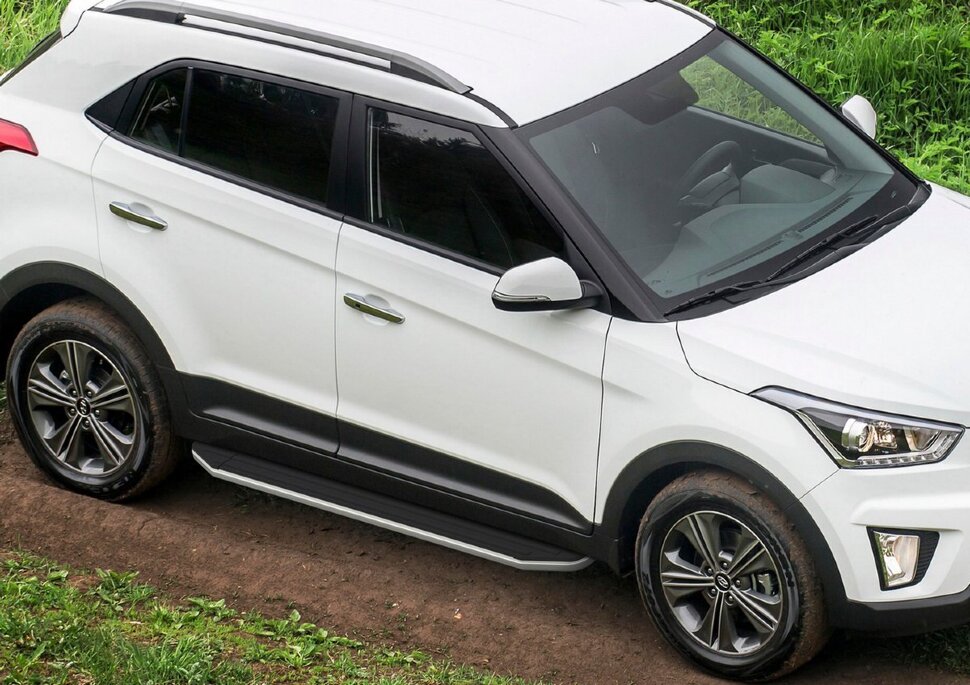 Пороги площадки (подножки) "Premium" Rival для Hyundai Creta I 2016-2021, 173 см, 2 шт., алюминий, A173ALP.2310.1 с доставкой по всей России