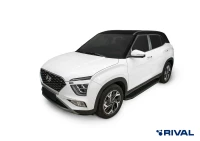 Пороги на автомобиль (подножки) "Premium-Black" Rival для Hyundai Creta II 2021-н.в., 173 см, 2 шт., алюминий, A173ALB.2314.1