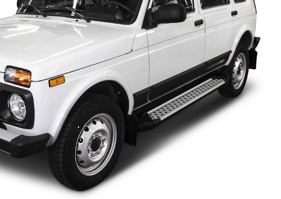 Пороги площадки (подножки) "Bmw-Style круг" Rival для ВАЗ 2131 (4x4) 5-дв. (вкл. Urban) 1993-2019 2019-н.в., 180 см, 2 шт., алюминий, D180AL.6004.1 с доставкой по всей России