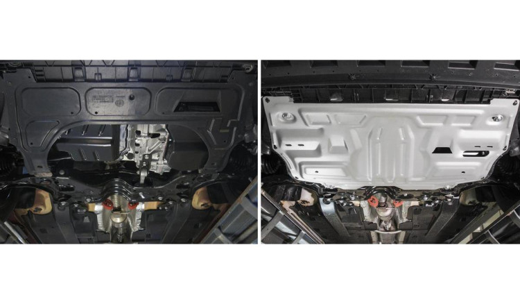 Защита картера и КПП Rival для Jetta VA3 (V - 1.5) 2023-н.в., штампованная, алюминий 3 мм, с крепежом, 333.5842.1