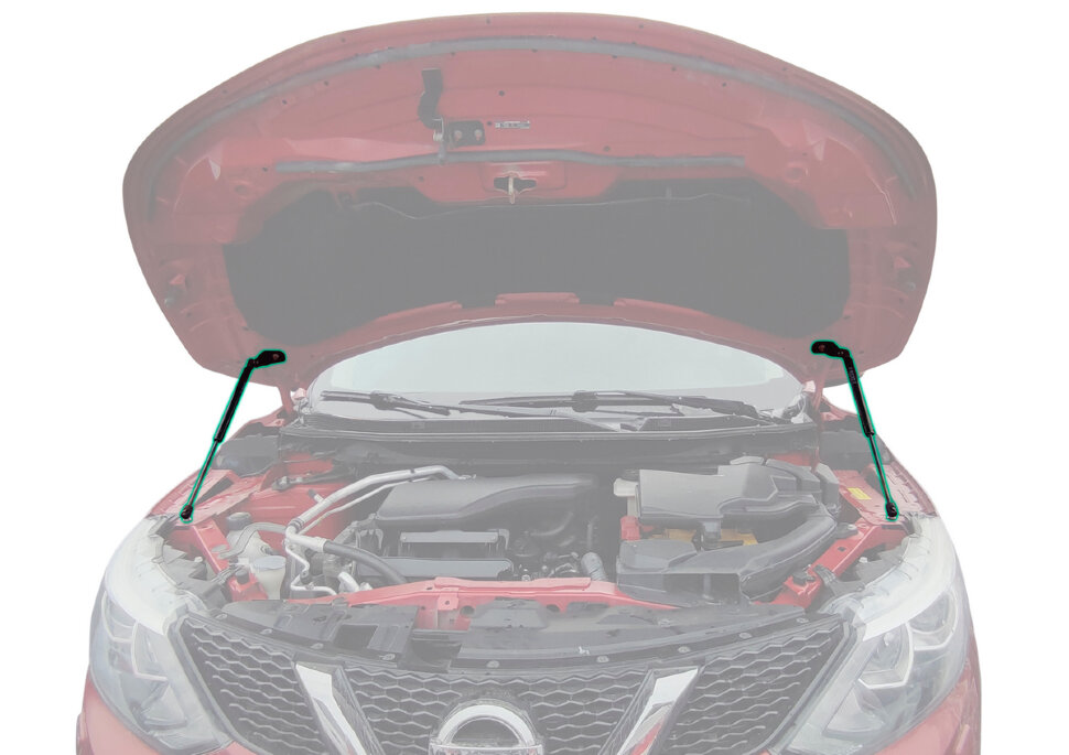Газовые упоры капота Pneumatic для Nissan Qashqai II 2014-2019 2019-н.в., 2 шт., KU-NI-QK02-00