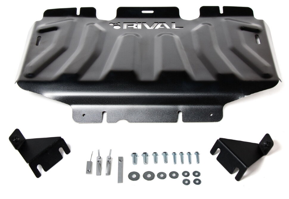 Защита радиатора Rival для Nissan Navara D40 2004-2010, сталь 3 мм, с крепежом, штампованная, 2111.4164.2.3